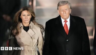 First Lady Melania Trump and President Trump arriving at Stansted airport