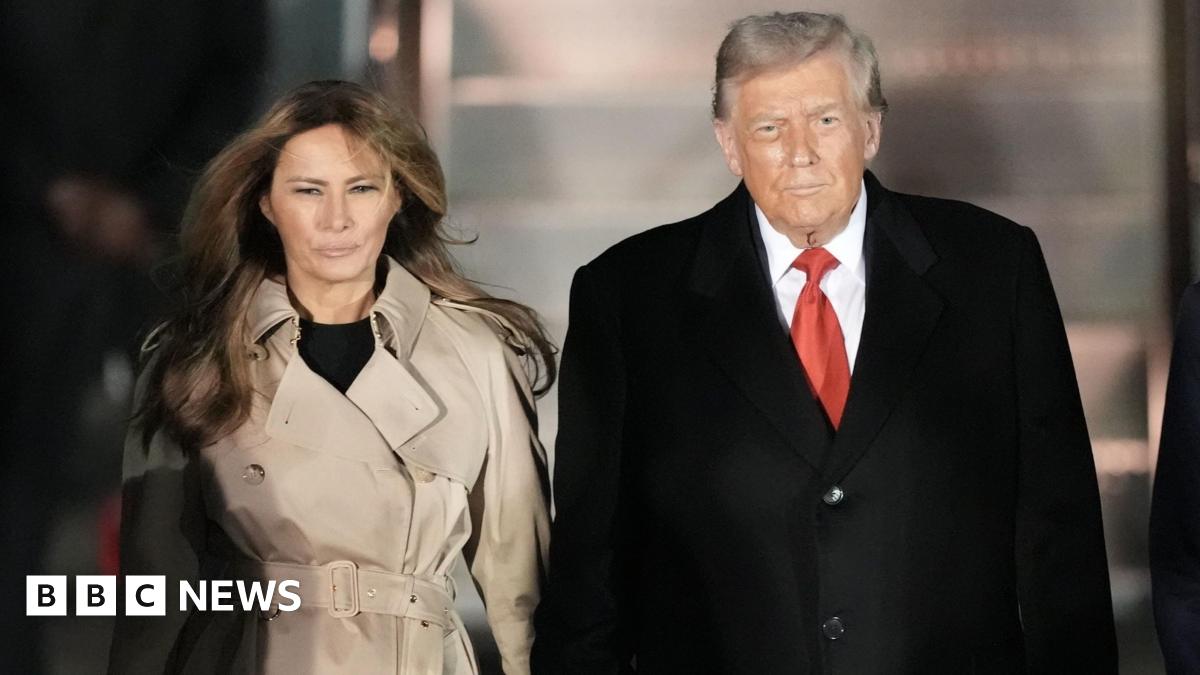 First Lady Melania Trump and President Trump arriving at Stansted airport
