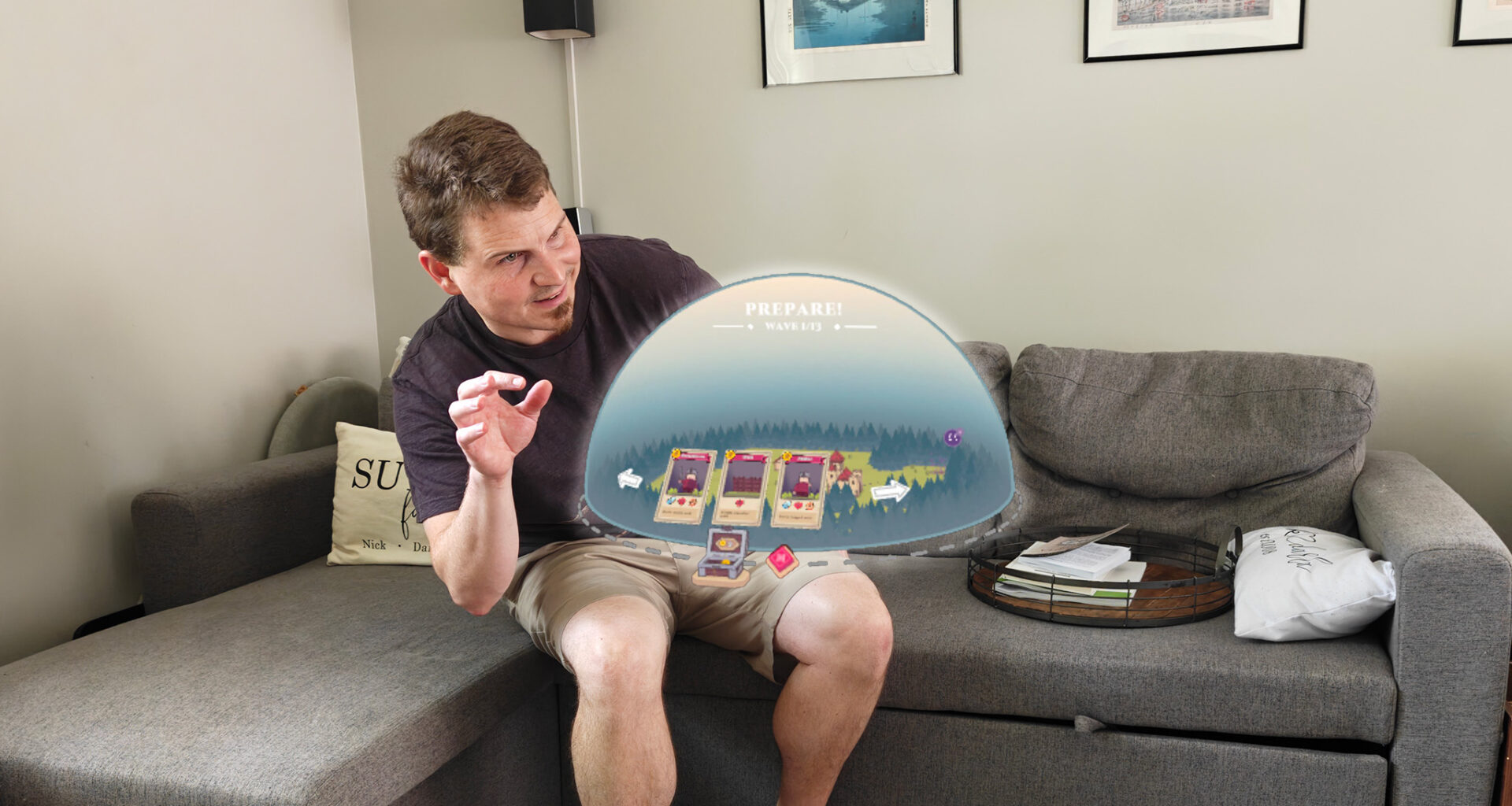 Playing mixed reality strategy game Banners & Bastions in my living room