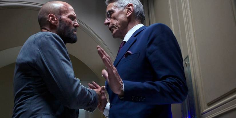 Clay (Jason Statham) attacks Wallace (Jeremy Irons) in The Beekeeper