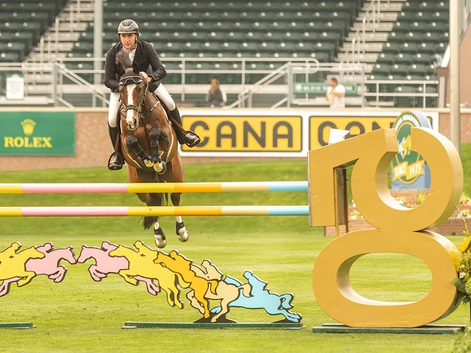  Ireland’s Jordan Coyle rides For Gold in round one of the Telus Cup at the Spruce Meadows Masters near Calgary on Wednesday, Sept. 3, 2025.