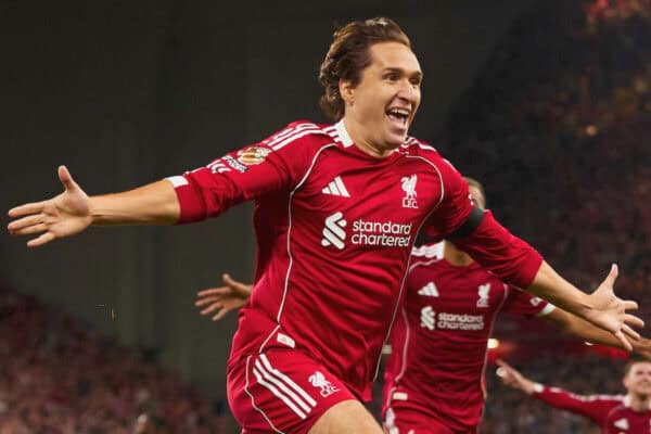 Federico Chiesa celebrates vs Bournemouth, Anfield (Alamy Images)