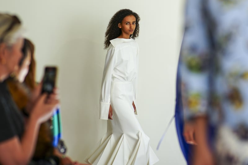 Models on the catwalk at the Emilia Wickstead show at the Emilia Wickstead in Sloane Street, London, during London Fashion Week. Picture date: Sunday September 21, 2025.