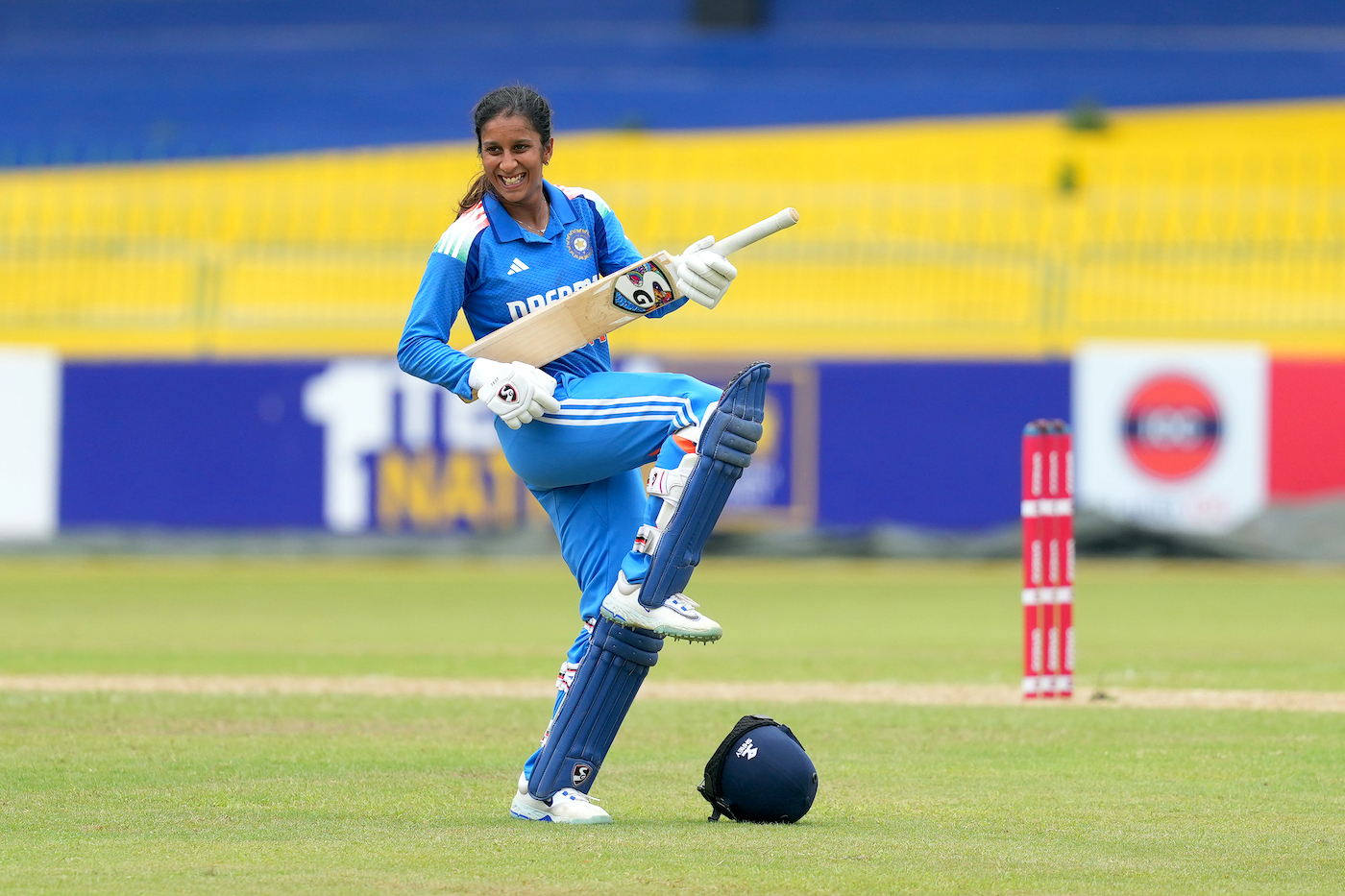 Strum when you're winning: Rodrigues brings out her guitar celebration after her hundred against South Africa in the tri-series in Sri Lanka last May