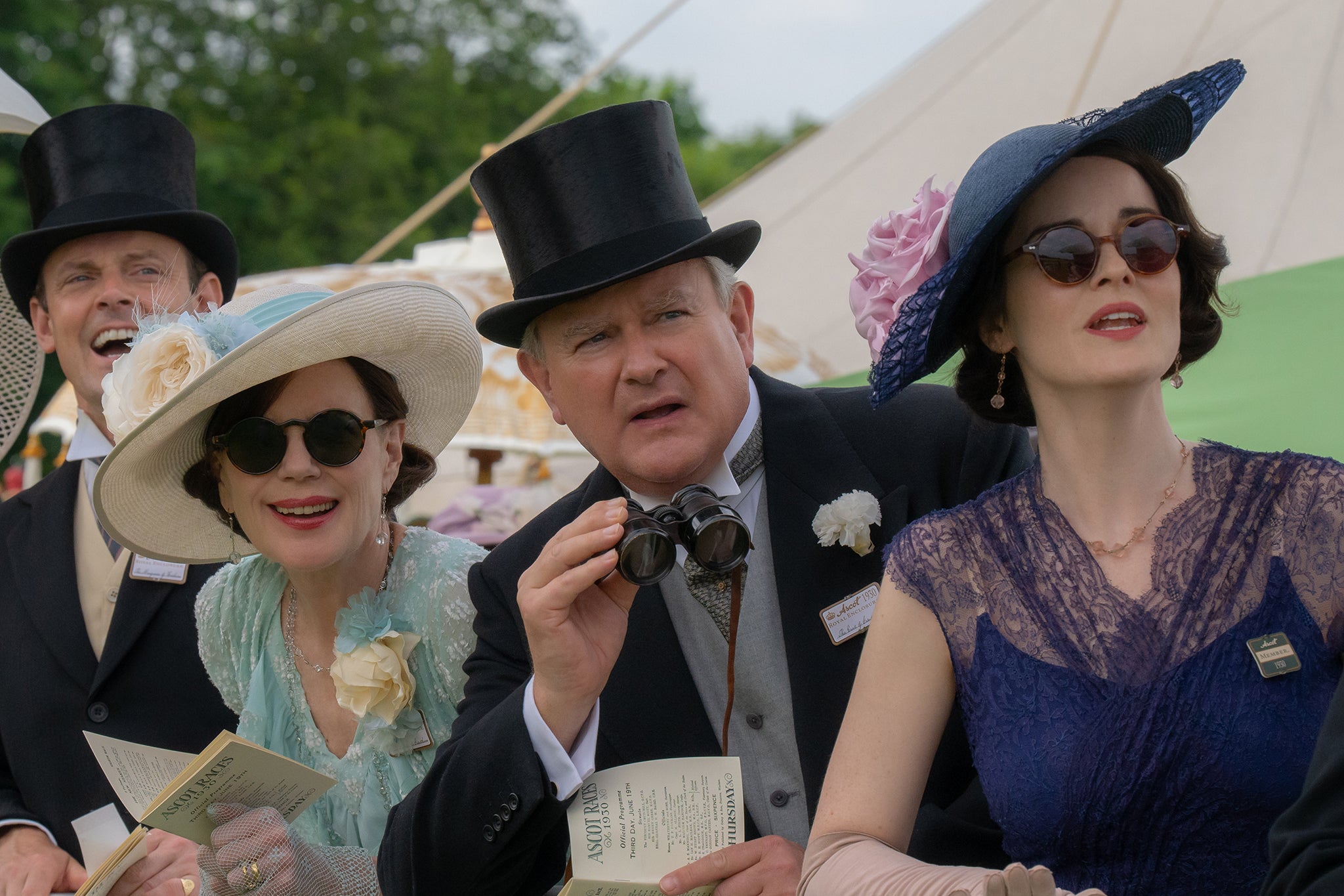 La-di-day at the races: Elizabeth McGovern, Hugh Bonneville and Michelle Dockery in ‘Downton Abbey: The Grand Finale’
