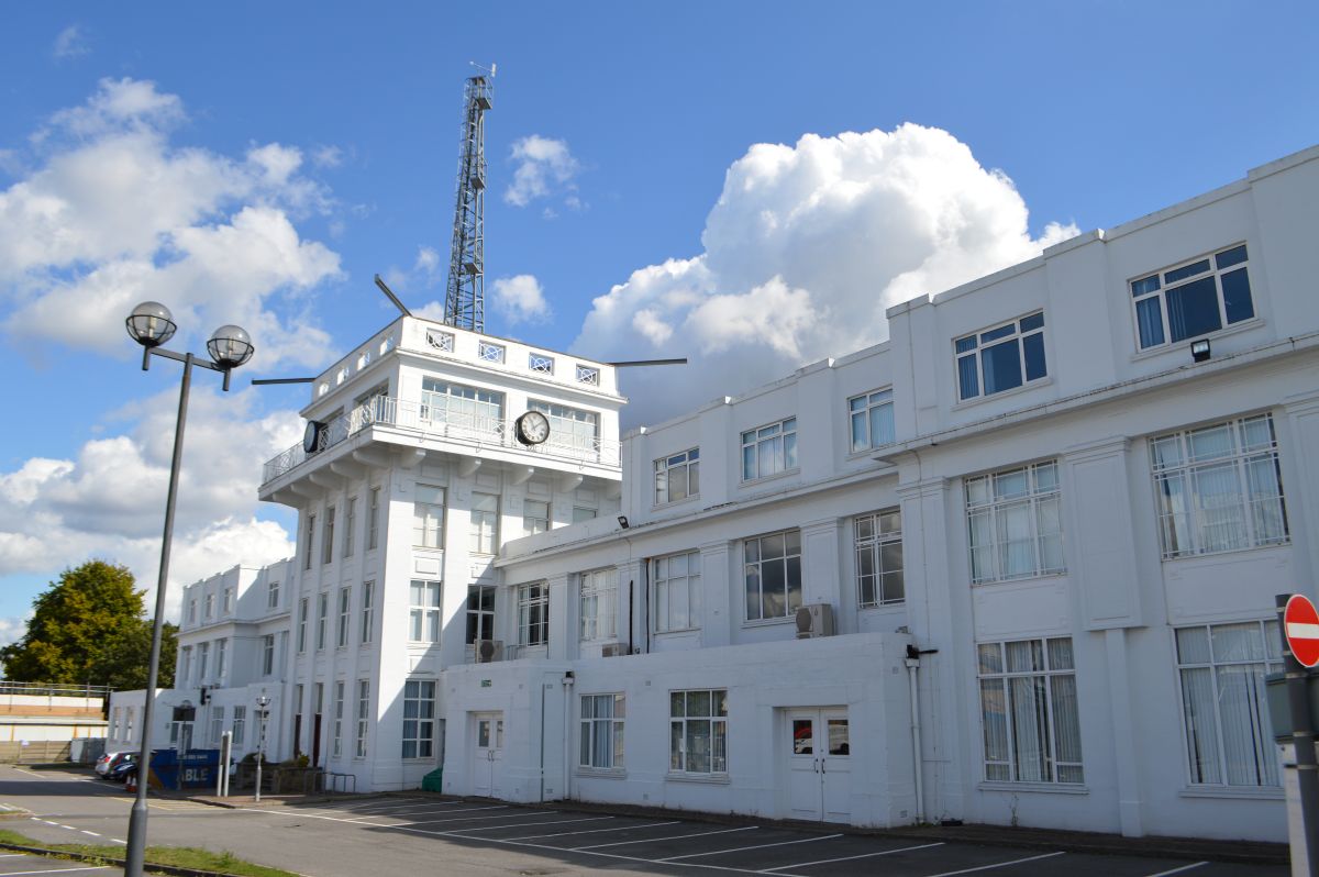 The exterior of Croydon Airport's visitor centre