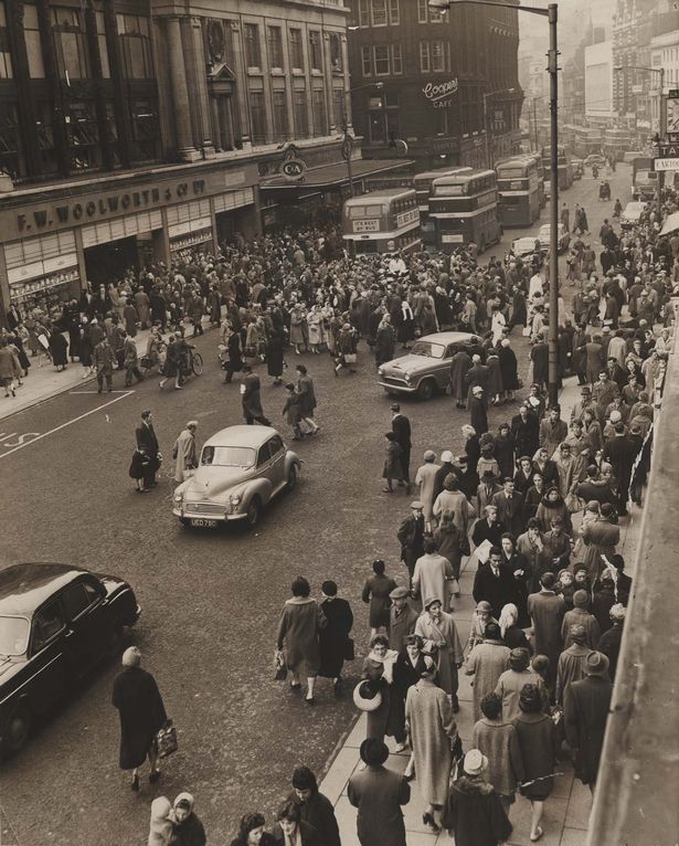 People mill on Church street, Liverpool city centre. November 28, 1959