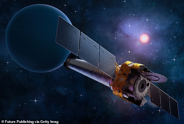 Artist rendering of the Chandra X-ray Observatory space telescope, the world's most powerful X-ray telescope, according to NASA
