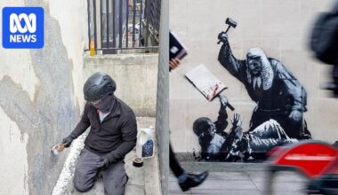 Banksy mural of judge beating protester scrubbed from London court