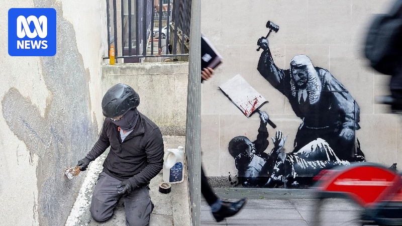 Banksy mural of judge beating protester scrubbed from London court