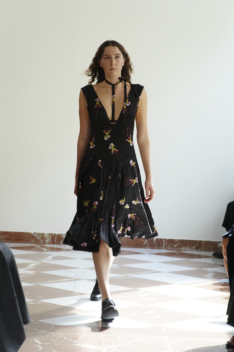 Models on the catwalk at the Emilia Wickstead show at the Emilia Wickstead store in Sloane Street, London, during London Fashion Week. Picture date: Sunday September 21, 2025.