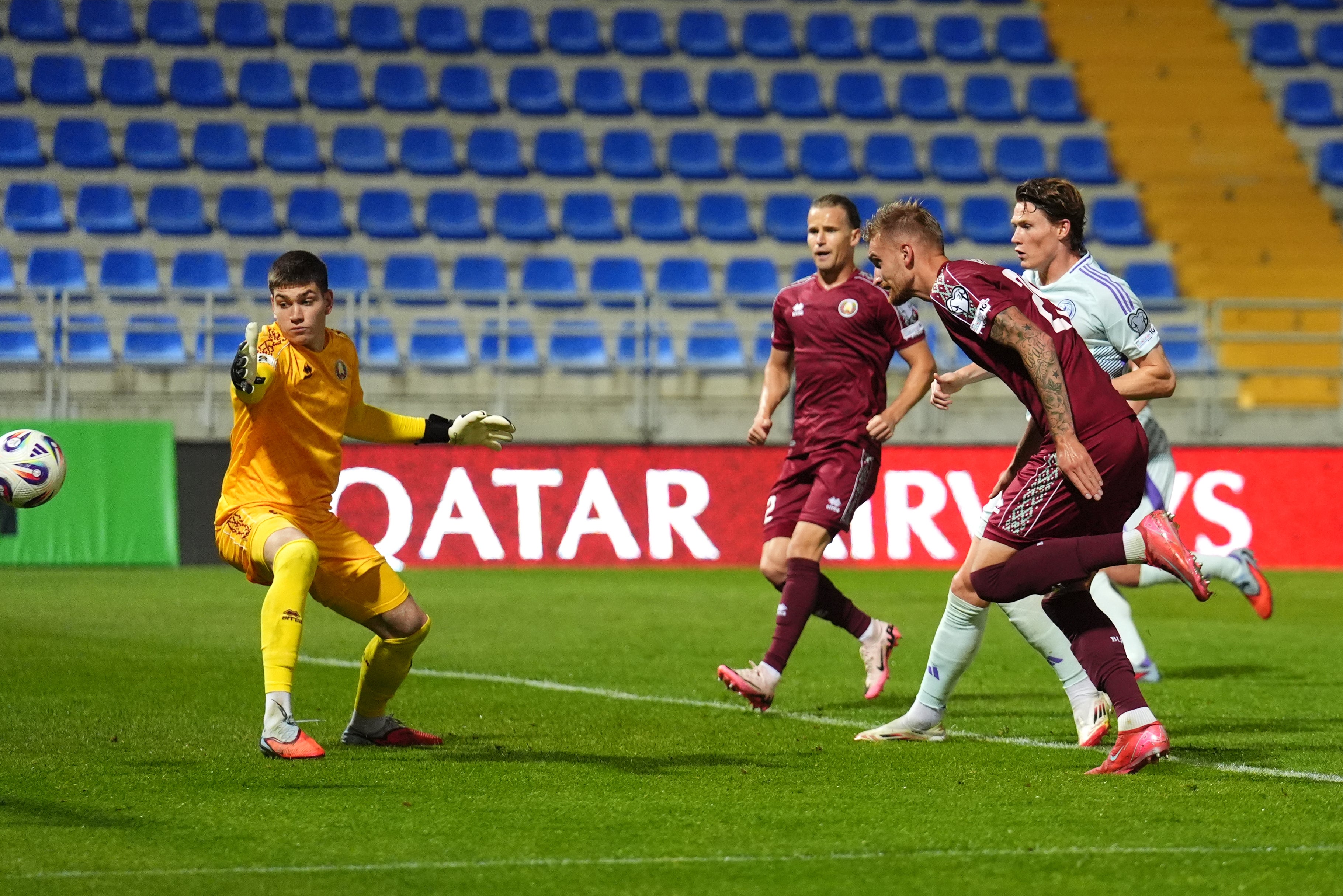 Zakhar Volkov scores an own goal in the second half against Scotland (Andrew Milligan/PA)