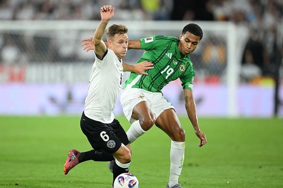 Shea Charles in action for Northern Ireland during their World Cup qualifying clash with Germany