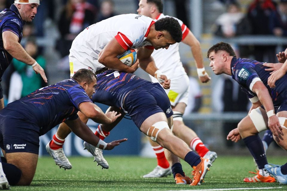 Ulster's Cormac Izuchukwu is tackled by Freddy Douglas of Edinburgh