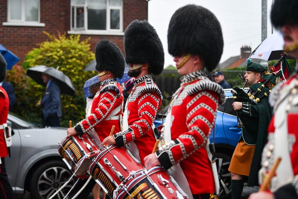 The Irish Guards today were on parade as they are laying down their regimental colours at St. Mark's Parish Church in Dundela, East Belfast.
Photo - Andrew McCarroll/ Pacemaker Press