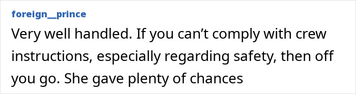 Comment from user foreign__prince discussing entitled passenger kicked off flight after telling attendant to shut up.