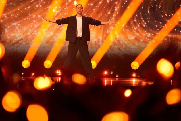 Slovenian singer Klemen rehearsing for this year's Eurovision Song Contest
