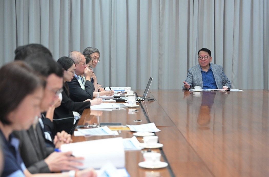Chief Secretary Eric Chan  chaired a meeting of the steering committee on handling extreme weather on September 21, 2025. Photo: GovHK.