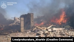 A structure is in ruins after a Russian missile attack on Ukraine's Kharkiv region on September 13.