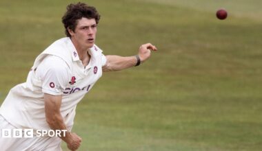 Leg-spinner Calvin Harrison releases the ball while bowling for Northamptonshire this season