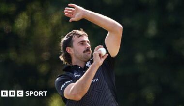 Ben Green in his delivery stride, getting primed to bowl during an appearance for Somerset