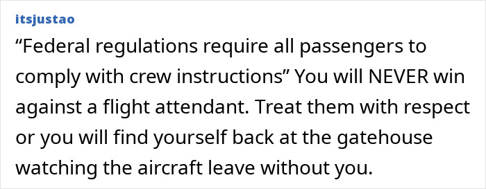 Alt text: Social media post warning about entitled passenger being kicked off flight after disrespecting flight attendant.