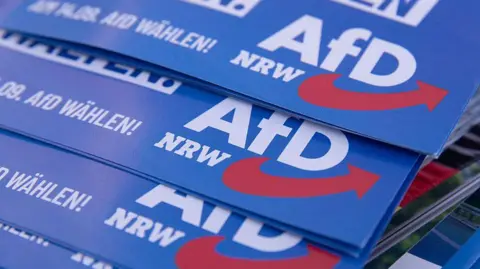 NurPhoto via Getty Images Blue leaflets for the AfD party 