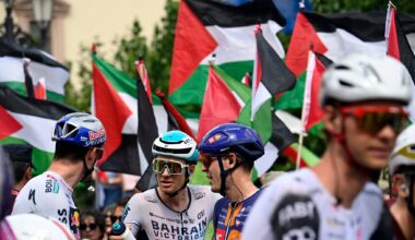 Protester waving Palestinian flag causes crash during major Vuelta cycling race
