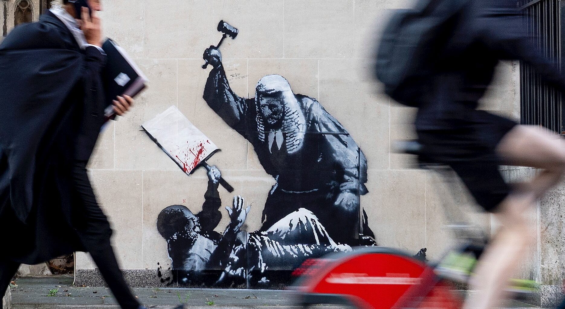 Banksy mural shows judge beating protester amid Palestine Action crackdown | Arts and Culture News