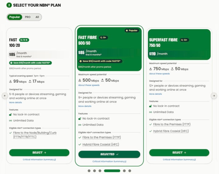 Aussie Broadband NBN plans comparison 500Mbps vs 750Mbps
