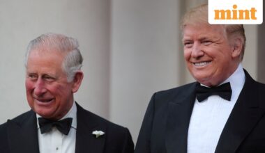 Britain's Prince Charles and U.S. President Donald Trump during their meeting at Winfield House in London in 2019. REUTERS/Alkis Konstantinidis/File Photo