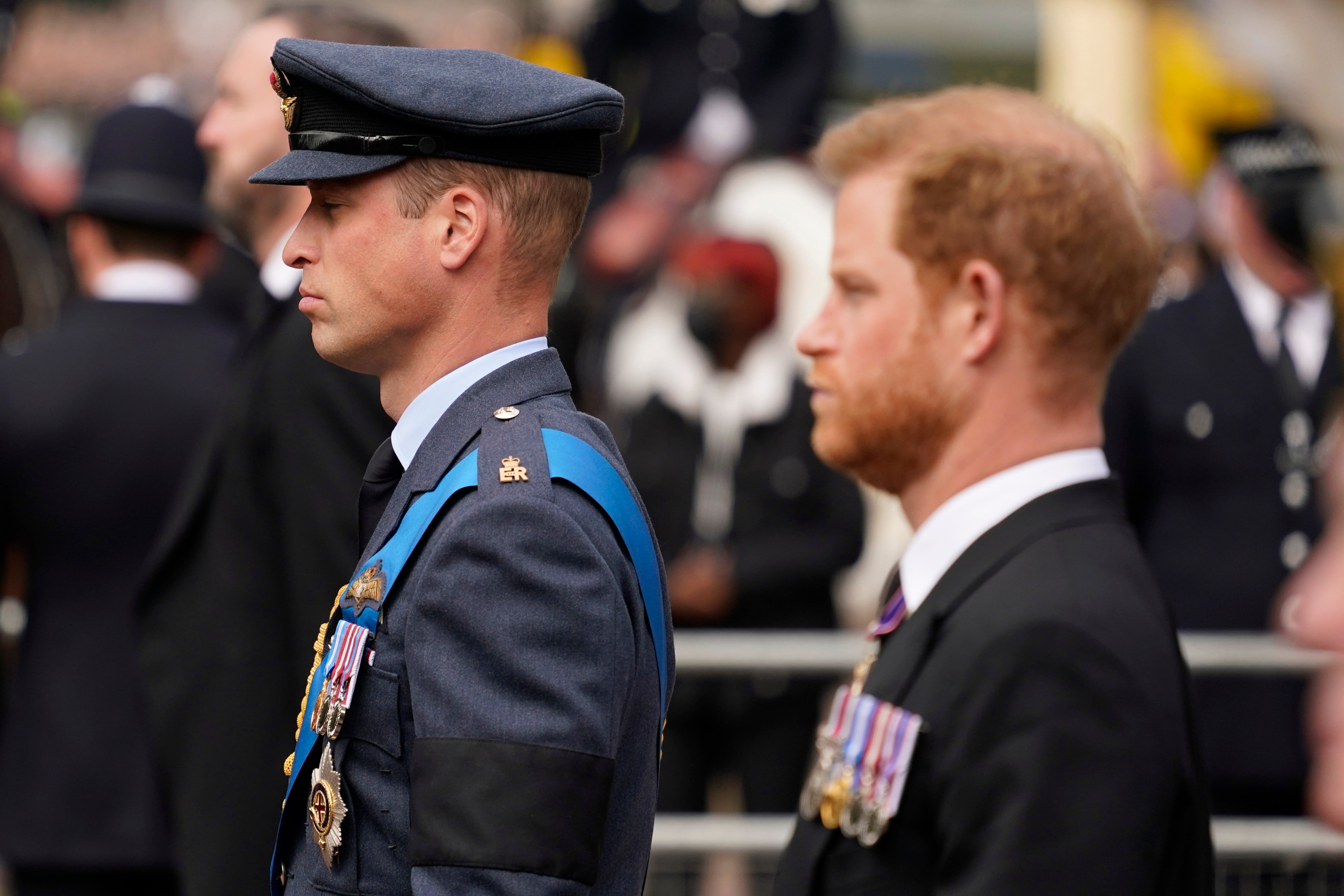 Harry and William at the funeral for the late Queen