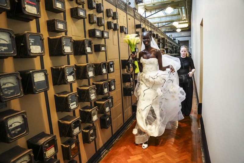 Models backstage at the Patrick McDowell show in Control Room A at Battersea Power Station, south London, during London Fashion Week. Picture date: Saturday September 20, 2025.