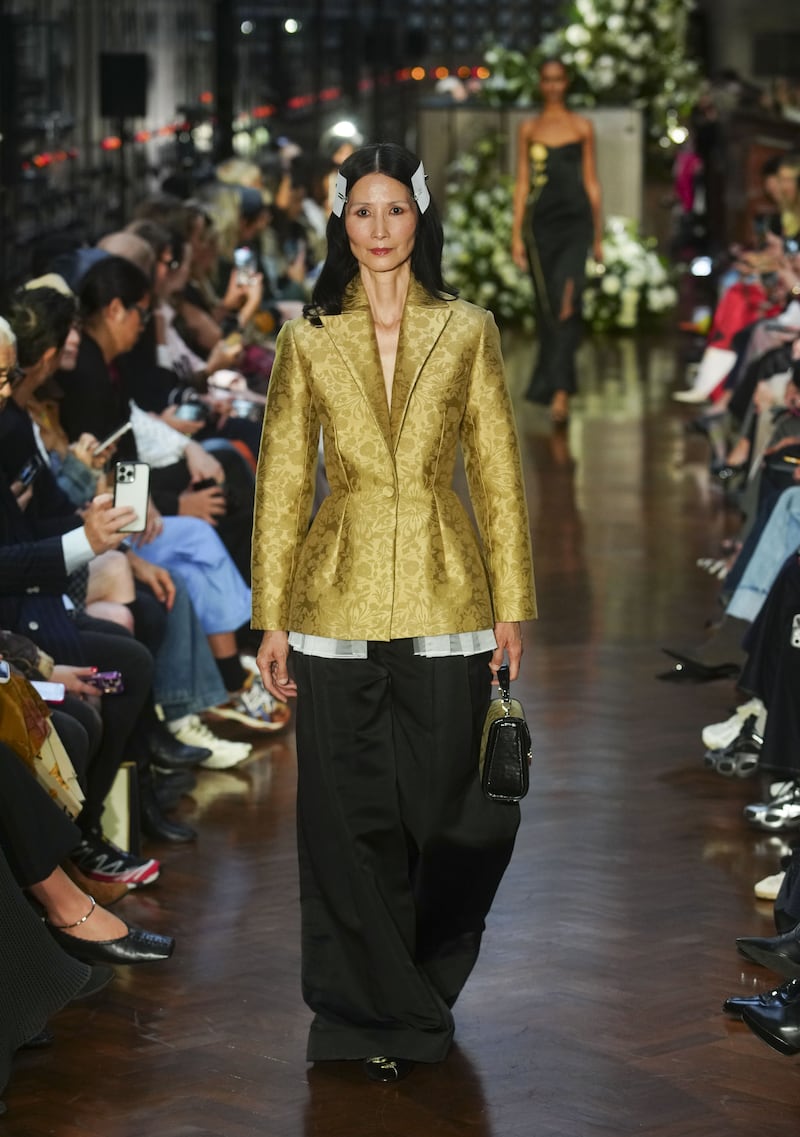 Models on the catwalk at the Patrick McDowell show in Control Room A at Battersea Power Station, south London, during London Fashion Week. Picture date: Saturday September 20, 2025.