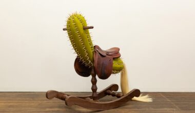 a rockinghorse like sculpture with a cactus seat by Raul De Lara