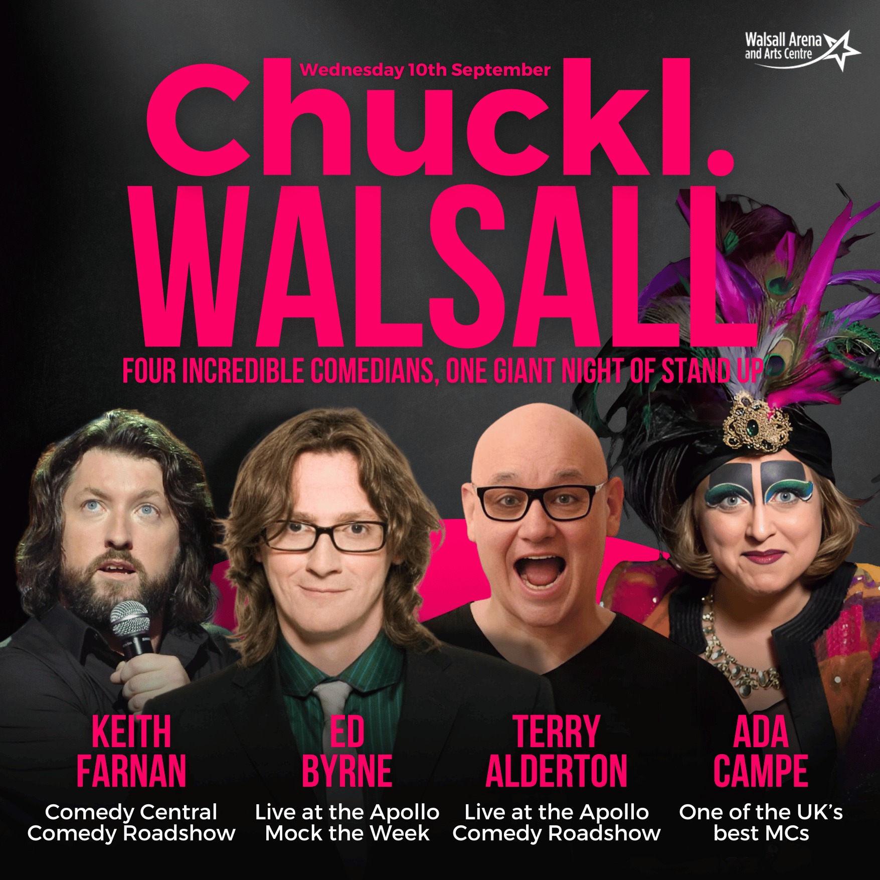 Flyer for Chuckl Walsall featuring four comedians