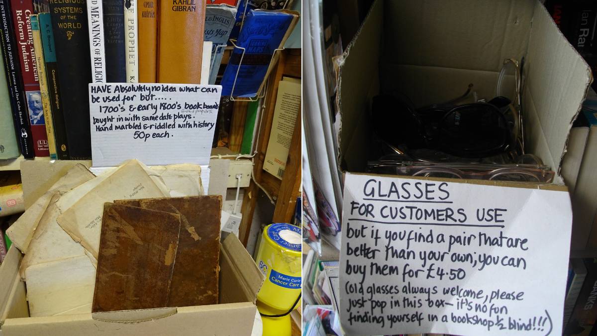 Boxes of books and knick knacks found inside Osterley Bookshop