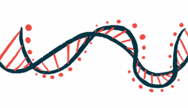 A close-up illustration of a DNA strand highlights its ribbon-like structure.