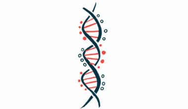 An illustration of a DNA strand, shown close-up, highlights its double-helix structure..