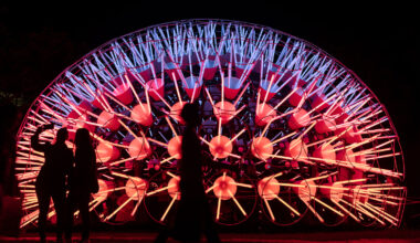 A large-scale bright installation at night