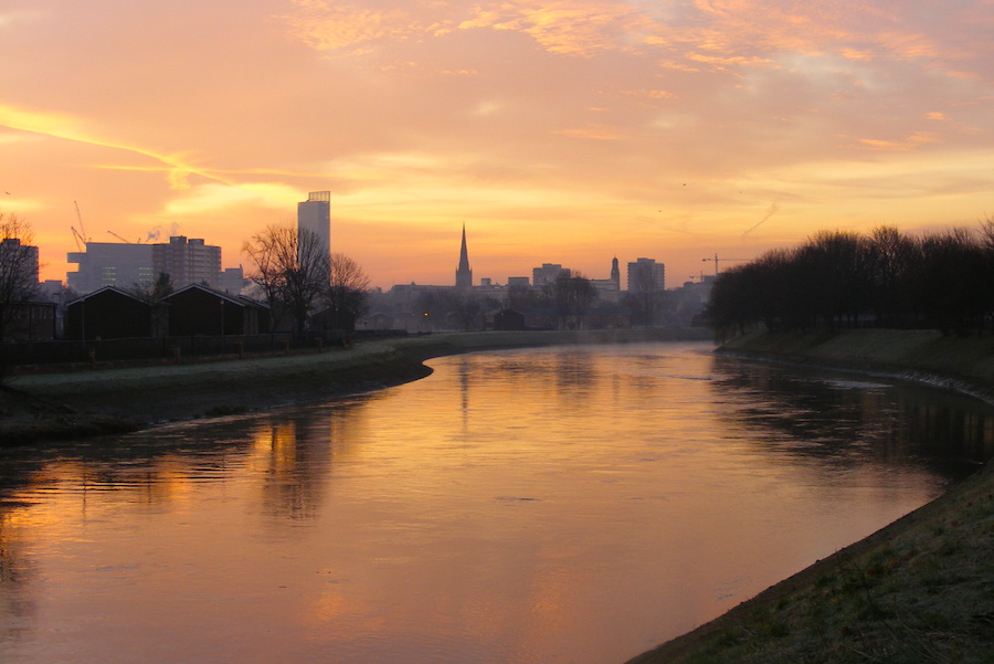 The sunrise over River Irwell