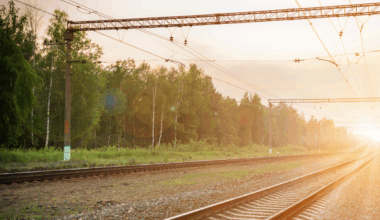 A railway line during sunset