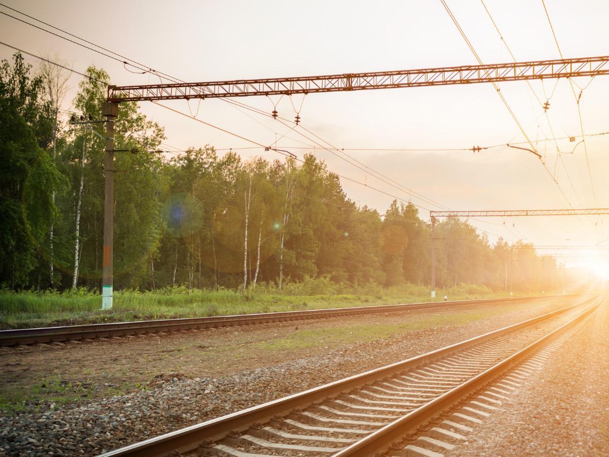 A railway line during sunset