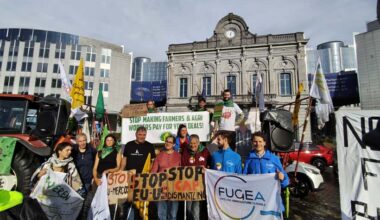 ECVC protests EU-Mexico and EU-Mexico deals. "Stop making farmers and agricultural workers pay for your deals!"