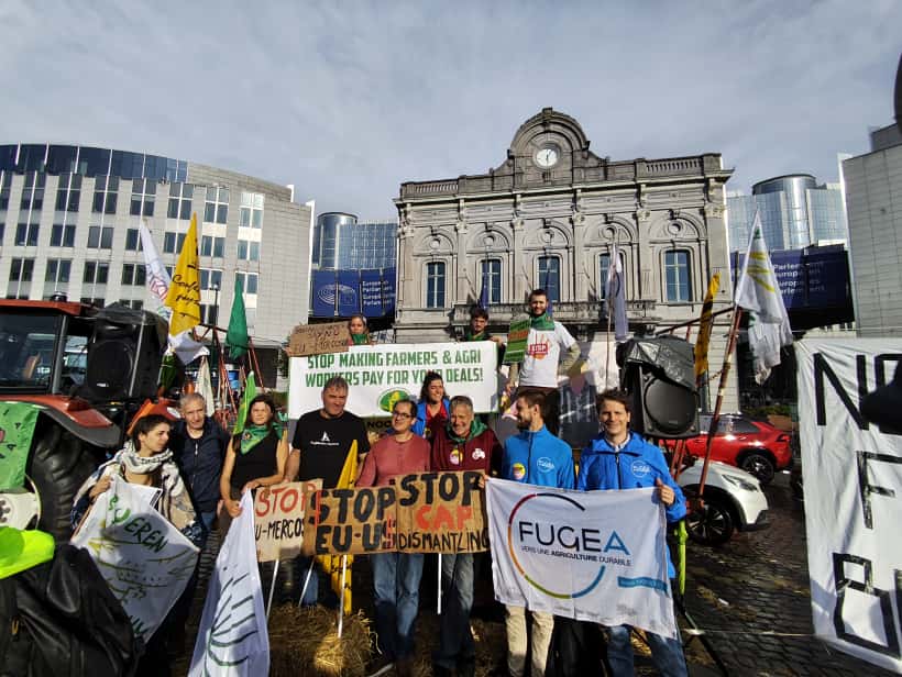 ECVC protests EU-Mexico and EU-Mexico deals. "Stop making farmers and agricultural workers pay for your deals!"