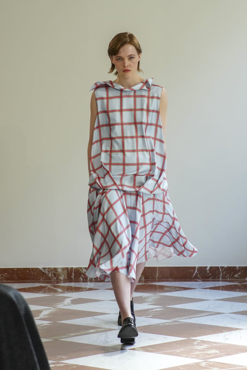 Models on the catwalk at the Emilia Wickstead show at the Emilia Wickstead store in Sloane Street, London, during London Fashion Week. Picture date: Sunday September 21, 2025.