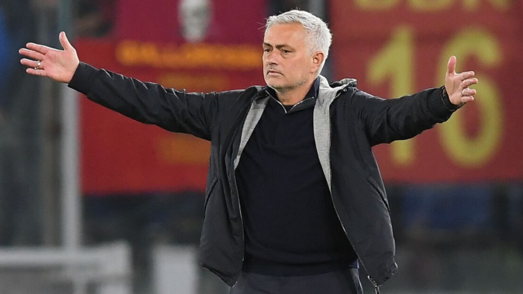 Jose Mourinho Fenerbahce manager with his arms splayed out