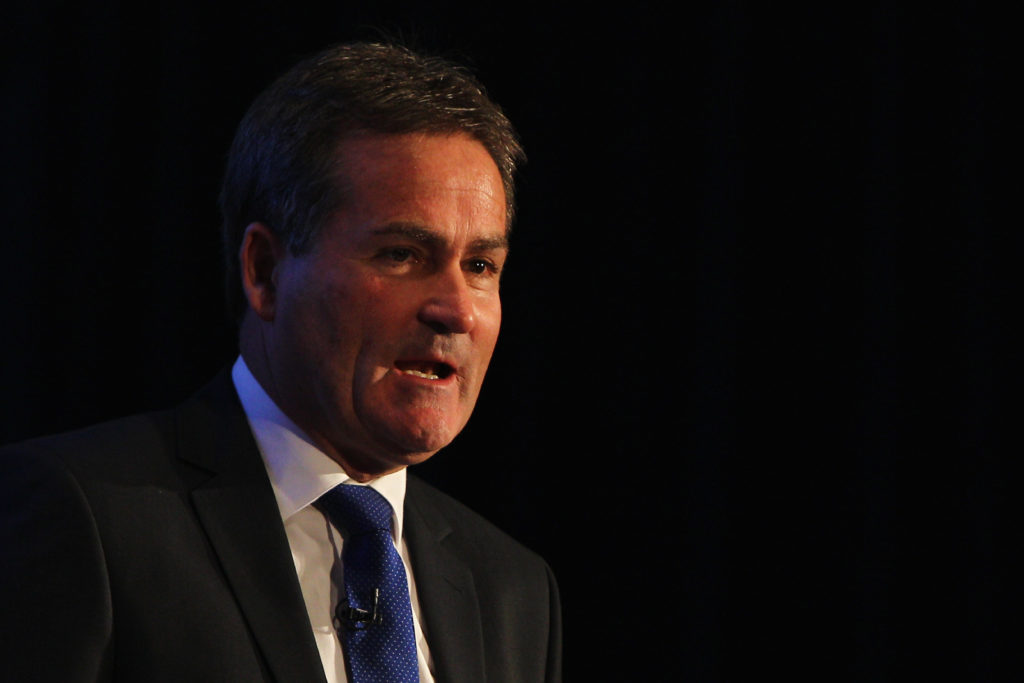 Richard Keys speaking at a Champions League launch event.