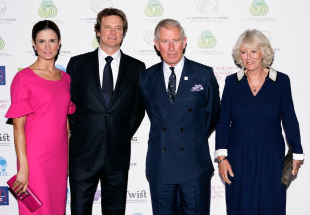 LONDON, UNITED KINGDOM - SEPTEMBER 07: (EMBARGOED FOR PUBLICATION IN UK NEWSPAPERS UNTIL 48 HOURS AFTER CREATE DATE AND TIME) Livia Giuggioli, Colin Firth, Prince Charles, Prince of Wales and Camilla Duchess of Cornwall attend the opening of the Wool Modern exhibition to mark Wool Week 2011 at La Galleria on September 7, 2011 in London, England. (Photo by Indigo/Getty Images)