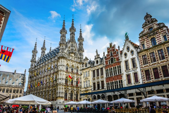 Historical Stadhuis (Town Hall) and Cafes in the Grote Markt in Leuven Belgium